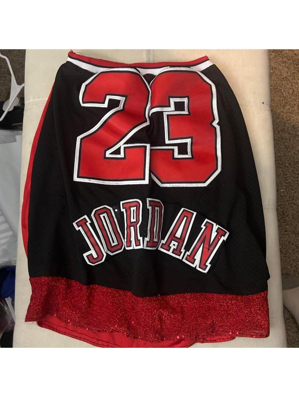 Jordan 23 tube top basketball jersey mini dress with red glitter hem size S